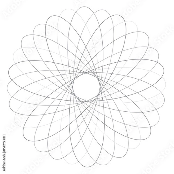 Fototapeta Monochrome geometric line art vector with editable strokes. Abstract grey spirograph pattern creating a delicate, symmetrical floral or rosette design.