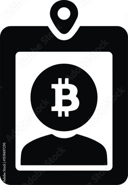 Fototapeta Bitcoin cryptocurrency id card badge vector icon illustration for digital asset technology