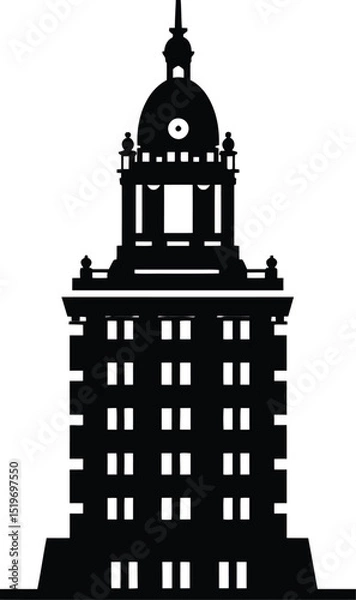 Fototapeta Vector building silhouette landmark architecture tower design city skyline cityscape structure urban
