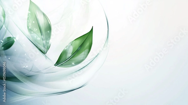Fototapeta 緑リーフ曲線　ビジネス背景イラスト　Generative AI