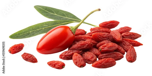 Obraz Goji Berries with Leaf, Fresh and Dried, Isolated on Transparent Background, Superfood, Healthy, Nutrition, Goji berry, superfood, healthy eating