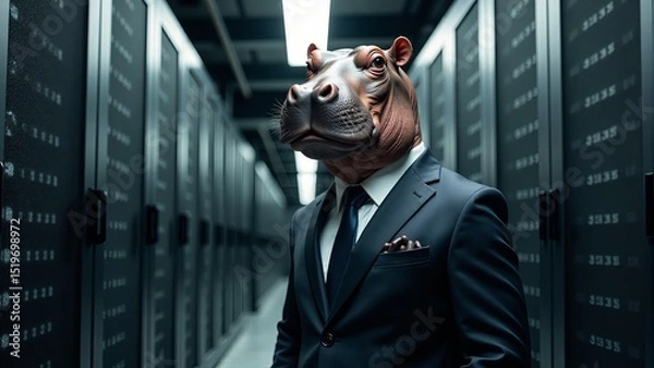 Obraz Hippo Head Man In Server Room