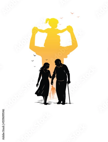 Fototapeta Father and Daughter Generational Silhouette with Emotional Time Reflection