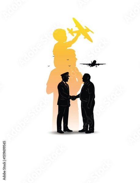 Fototapeta Silhouette of Pilot and Elder Man with Childhood Dream Reflection