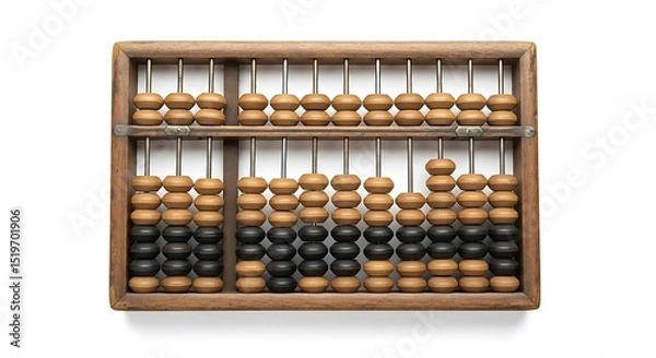 Obraz Vintage Wooden Abacus with Brown and Black Beads for Calculation