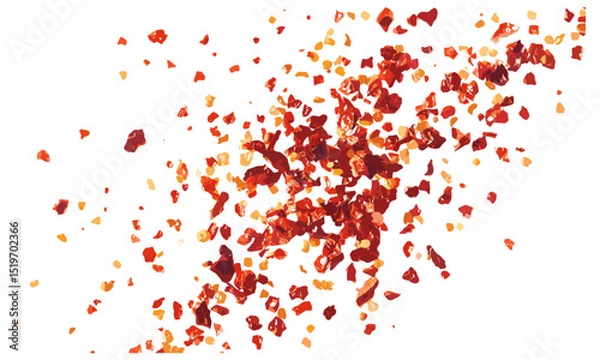 Obraz Flying spicy chili red pepper flakes, chopped paprika pile, isolated on white, vector illustration, cooking spices, hot seasoning, red pepper, dried chili.