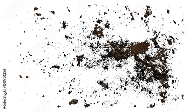 Obraz Water droplets, wet mud, stains texture, isolated on white background, top view, vector illustration, soil, dirt surface, natural texture, grunge background, earth tones.