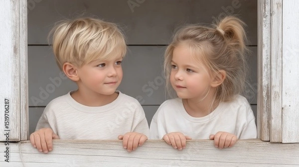 Obraz  Precious Children Are Looking With Innocent Eyes Adorable Twins Enjoy A Beautiful Summer Moment