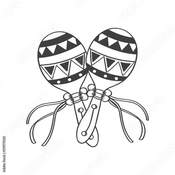 Fototapeta Pair of detailed hand drawn monochrome maracas with ethnic patterns. National symbol of Mexico. Sketch illustration.