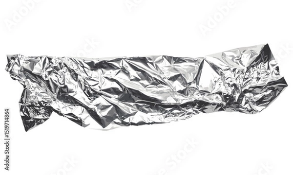 Obraz Aluminum foil scrap isolated on white, wrinkled texture, crushed silver sheet, vector illustration, household metal waste, kitchen foil material, packaging element.