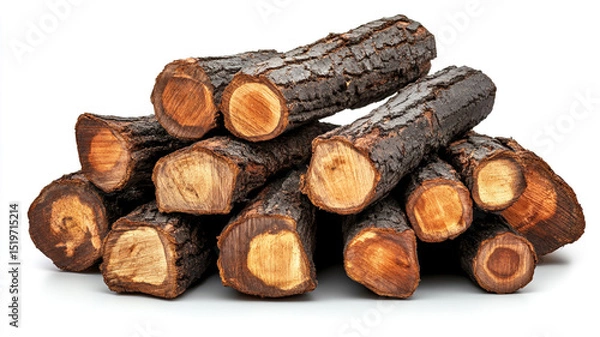 Fototapeta A pile of logs isolated on white background.
