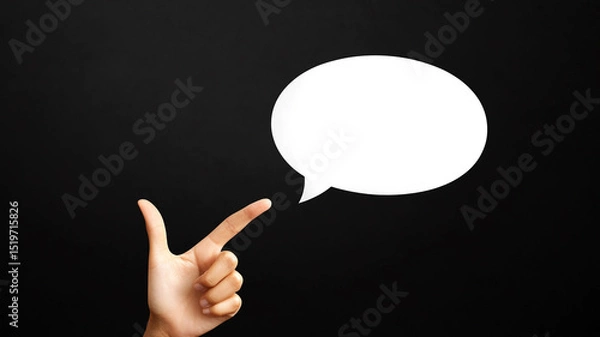Fototapeta Hand pointing at empty white speech bubble. - blank  space to copy.