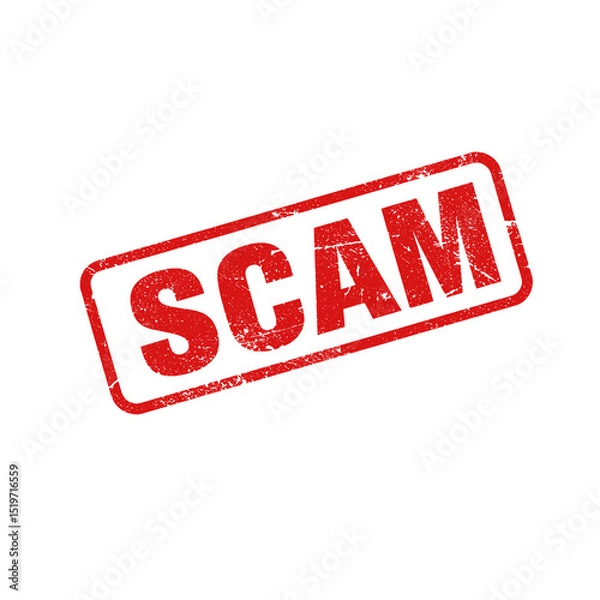 Fototapeta Scam red grunge rubber stamp isolated on transparent background, png image 