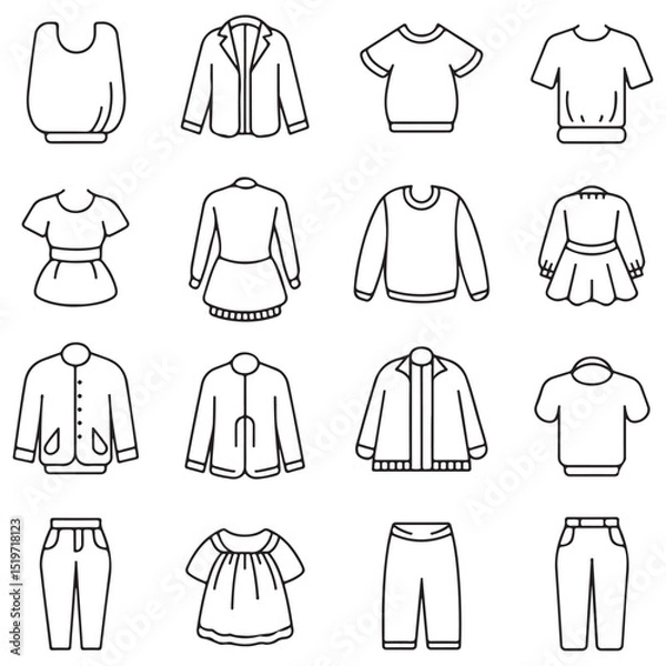 Obraz Collection of Black and White Clothing Icons, 