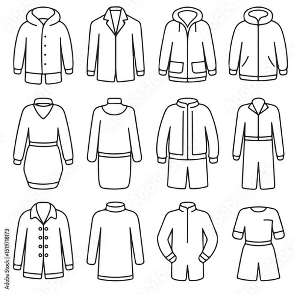 Obraz Collection of Black and White Clothing Icons, 