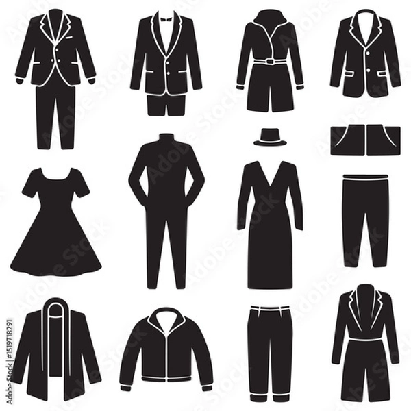 Obraz Collection of Black and White Clothing Icons, 