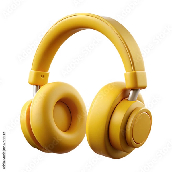 Fototapeta 3D Render of Yellow Over-Ear Wireless Headphones Isolated on Transparent Background"

