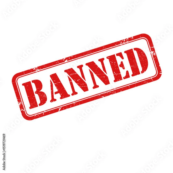 Fototapeta Banned red grunge rubber stamp isolated on transparent background, png image 
