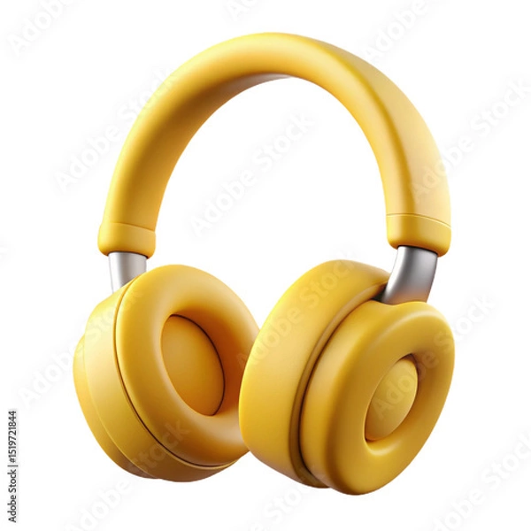 Fototapeta 3D Render of Yellow Over-Ear Wireless Headphones Isolated on Transparent Background"

