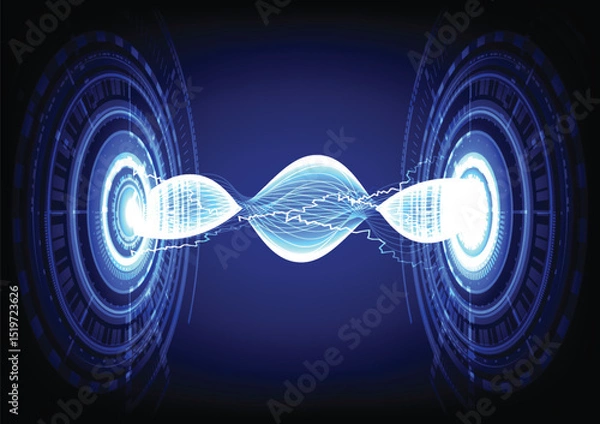 Fototapeta Circle technology abstract background. Concept of futuristic cyberspace graphic design digital pattern network connection, vector shape, electronic interface, high technology, creative wallpaper.