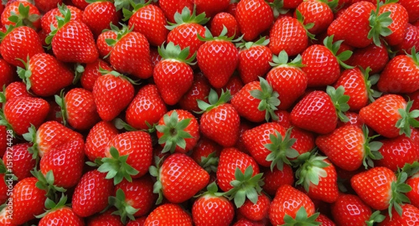 Fototapeta A large pile of fresh, red strawberries stacked together on a white surface, Generative AI.