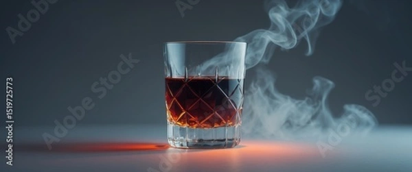 Fototapeta Whiskey in a Crystal Glass with Smoke. A Sophisticated and Mysterious Drink.