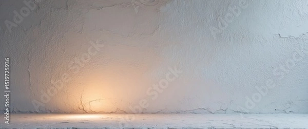Fototapeta White Textured Wall and Surface with Warm Light Spotlight, Minimalist Background.