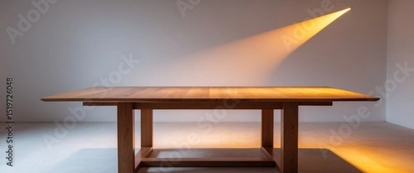 Fototapeta Wooden Table with Dramatic Lighting, Clean and Minimalist Design Concept.