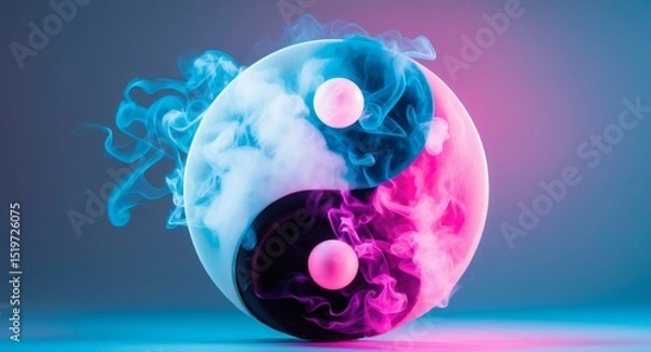 Fototapeta Yin Yang Symbol with Colorful Smoke Balance, Harmony, and Duality in Perfect Equilibrium.