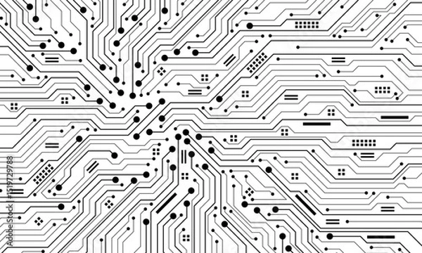 Obraz Abstract black circuit board technology connected lines electronics elements computer motherboard chip processor semiconductor digital on white background vector