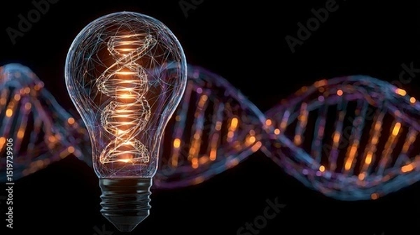 Fototapeta Innovative Genetic Research Concept with Glowing Helix and Waves Representing Scientific Advancement