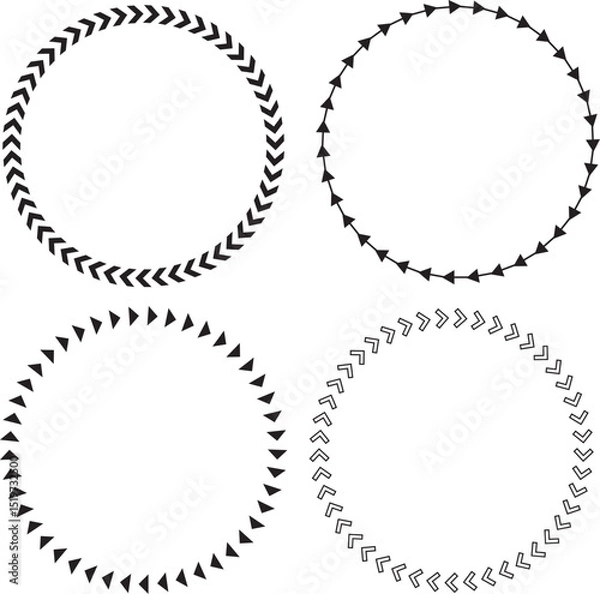 Fototapeta Set of four circular frames with arrow and chevron borders