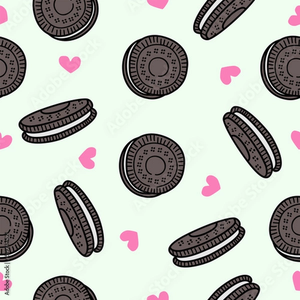 Obraz Cute chocolate vanilla cream biscuits pattern background vector design