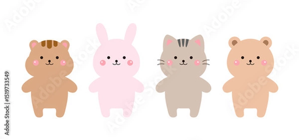 Fototapeta A set of cute animal character illustrations including squirrels, rabbits, cats, and bears. Cute and playful design, perfect for children's products, educational materials, and decorative items.
