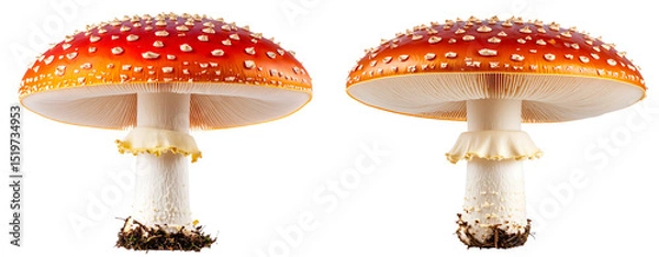 Fototapeta  Agaric Mushrooms Emerging Amidst Fallen Autumn Leaves, Natural Setting Transparent Background PNG