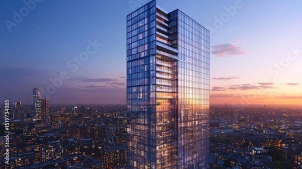 Obraz Stunning Skyscraper at Sunset, Modern Architecture in Cityscape