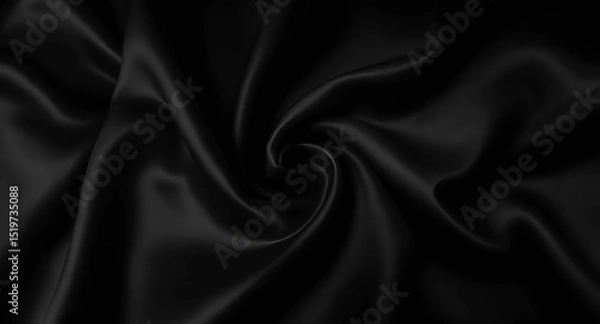 Fototapeta Elegant black satin fabric with a swirling pattern, showcasing gentle curves against a rich black background, Generative AI.