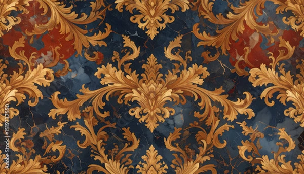 Obraz Ornate floral pattern with rich golden hues on a dark background.