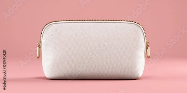 Obraz A stunning image of modern white cosmetic pouch mockup. Realistic fabric zipper bag for makeup beauty tools. Detail, bright, pro toiletry container. Fashion luxury clean elegant.