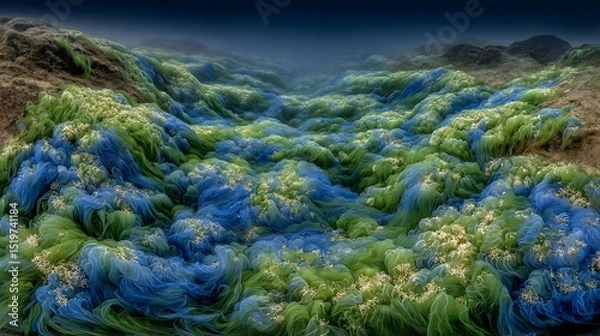 Obraz Underwater landscape with blue and green algae formations creates an alien vista