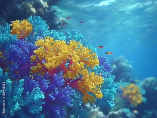 Obraz Vibrant coral reef ecosystem featuring colorful corals and small fish swimming underwater
