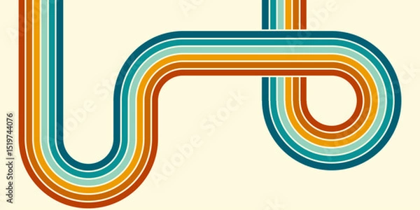 Fototapeta Abstract background of rainbow groovy Wavy Line design in 1970s Hippie Retro style. Vector pattern ready to use for cloth, textile, wrap and other.