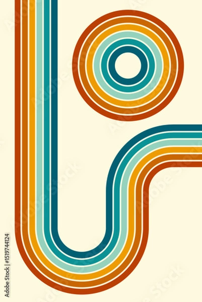 Obraz Abstract background of rainbow groovy Wavy Line design in 1970s Hippie Retro style. Vector pattern ready to use for cloth, textile, wrap and other.