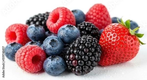 Obraz Fresh mixed berries, including strawberry, blackberry, and blueberry.