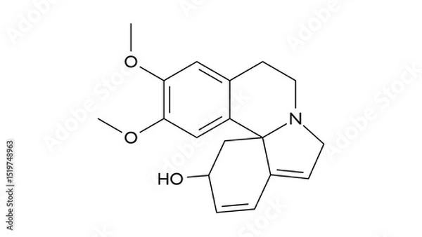 Fototapeta erythravine molecule, structural chemical formula, ball-and-stick model, isolated image tetrahydroisoquinoline alkaloid