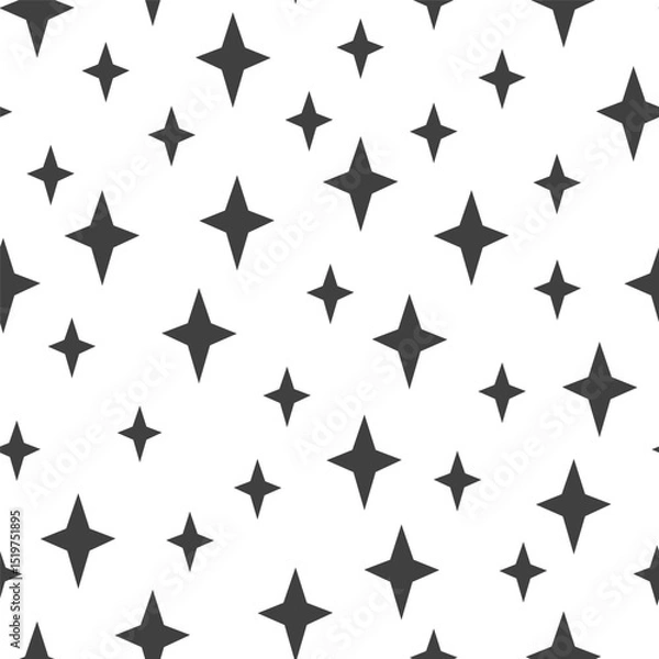 Fototapeta Seamless pattern of black four-pointed stars on white background. Simple geometric star design.