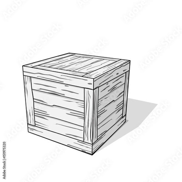 Fototapeta 3D wooden crate executed in cartoon style. Vector template on a theme of cargoes and warehouses.