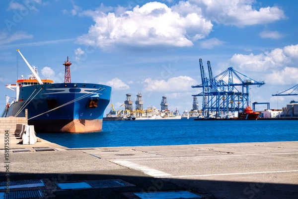 Fototapeta Container ships, drill ships and oil platforms in the harbour of Las Palmas , Gran Canaria