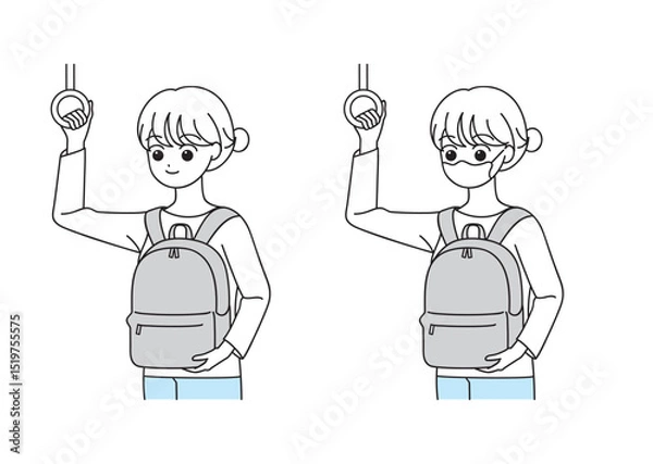 Fototapeta 電車に乗る女性のイラストセット