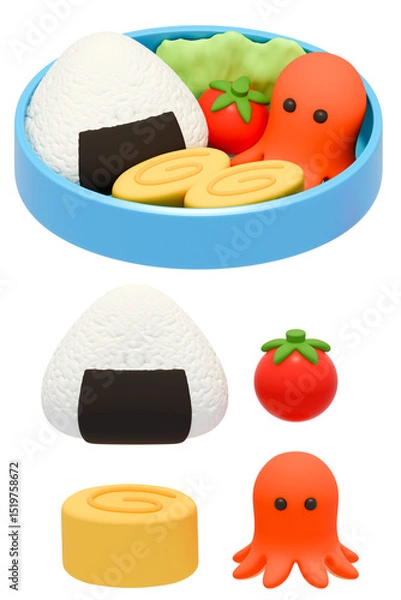 Obraz かわいいお弁当セット（水色のお弁当箱）